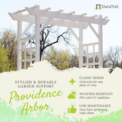 Dura-Trel Providence Arbor, Vinyl Garden Archway for Outdoors, 64" x 85", White - Backyard