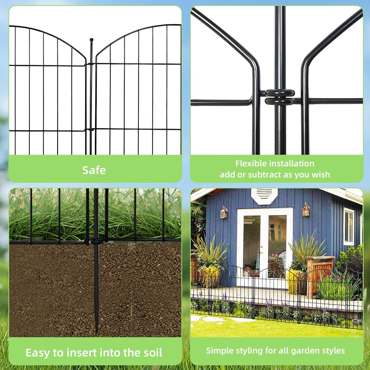 Decorative Garden Fence 24in (H) x20ft (L), 10 Pack No Dig Fence Animal Barrier for Dog, Arched