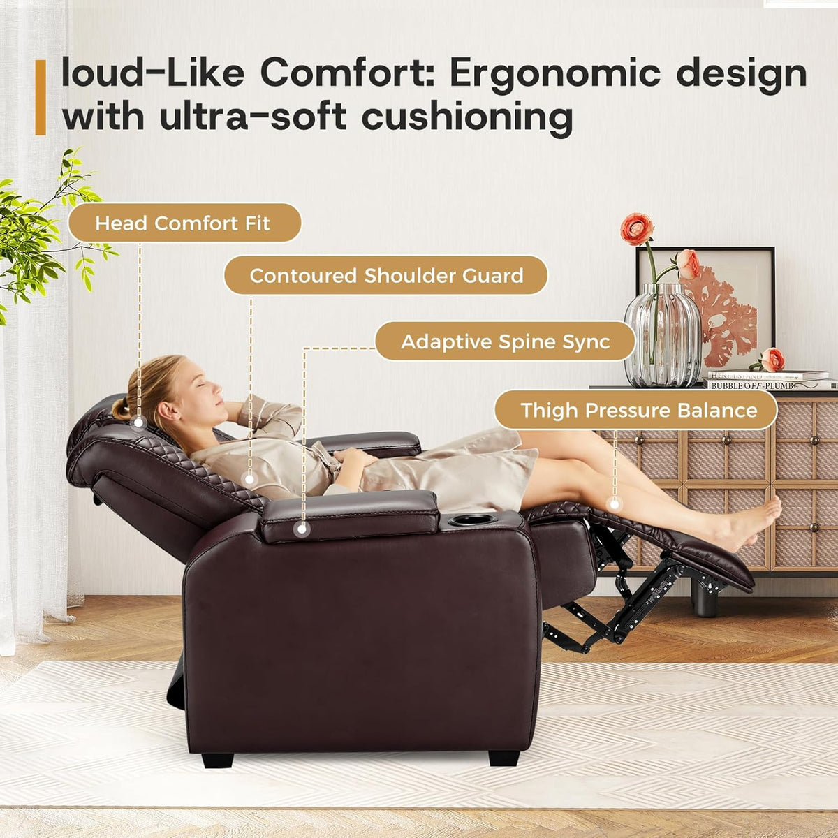 ANJ Power Home Theater Seating, PU Leather Electric Recliner Chair with Powered Headrest, Dual