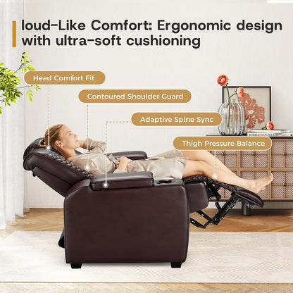 ANJ Power Home Theater Seating, PU Leather Electric Recliner Chair with Powered Headrest, Dual