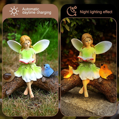 Garden Flower Fairy Statue Decor-Solar Outdoor Fairy Statues-Garden Fairy Outdoor Snail,Bird