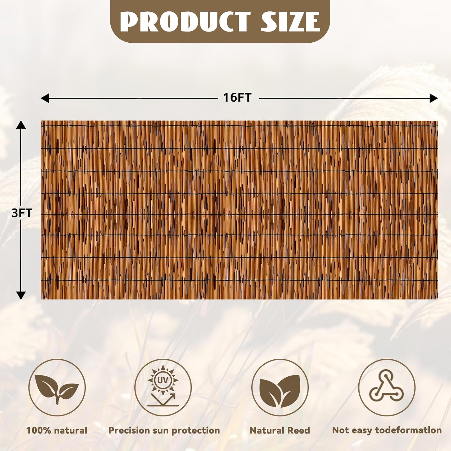 Bamboo Reed Fencing, Light Russet Bamboo Fence Rolls 3 Feet High, Decorative Reed Curtains Privacy