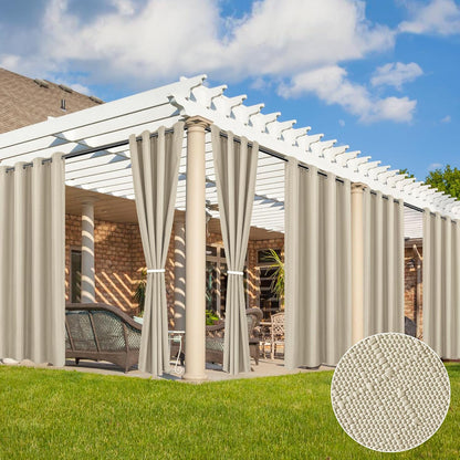HolidayIdeas 6 Panels Linen Outdoor Curtains for Patio Waterproof-Cream Outside Gazebo Curtains