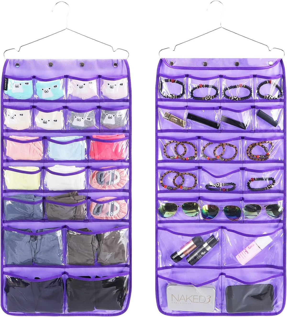 Dual Sided Hanging Organizer for Jewelry Makeup Storage Closet Organizers for Bows Socks Underwear