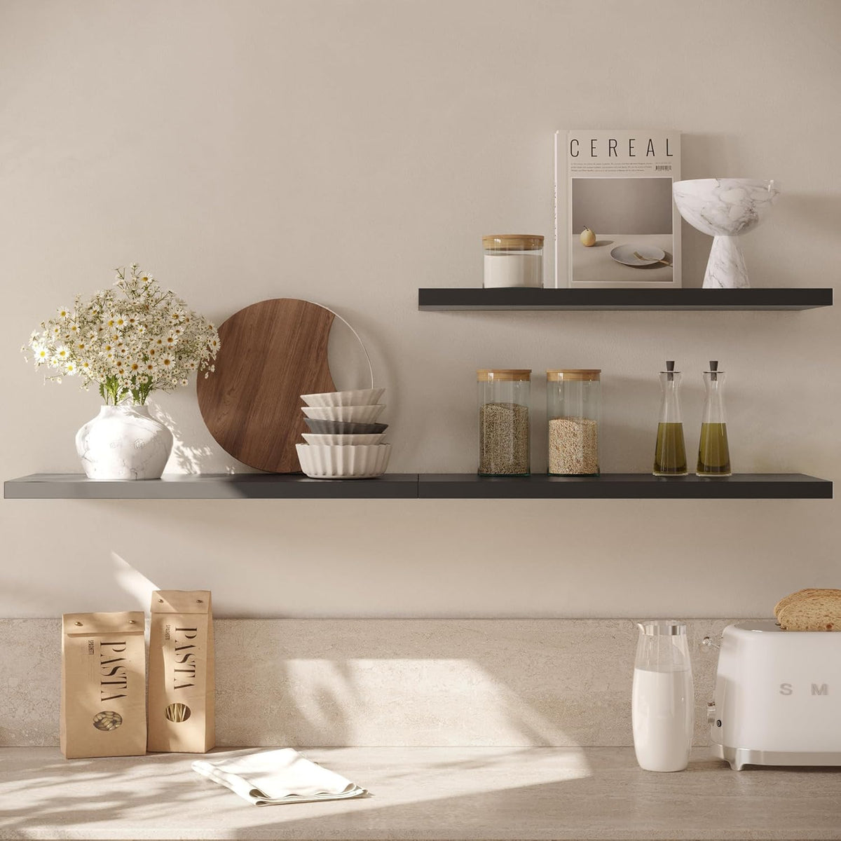 Wall Shelf Set of 2, Black Floating Shelves 30 in W x 10 in D x 1 in H, Wooden Floating Wall Shelf