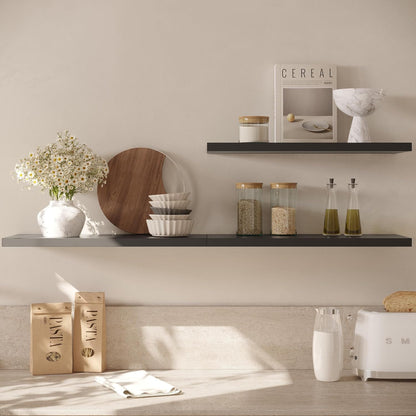 Wall Shelf Set of 2, Black Floating Shelves 30 in W x 10 in D x 1 in H, Wooden Floating Wall Shelf