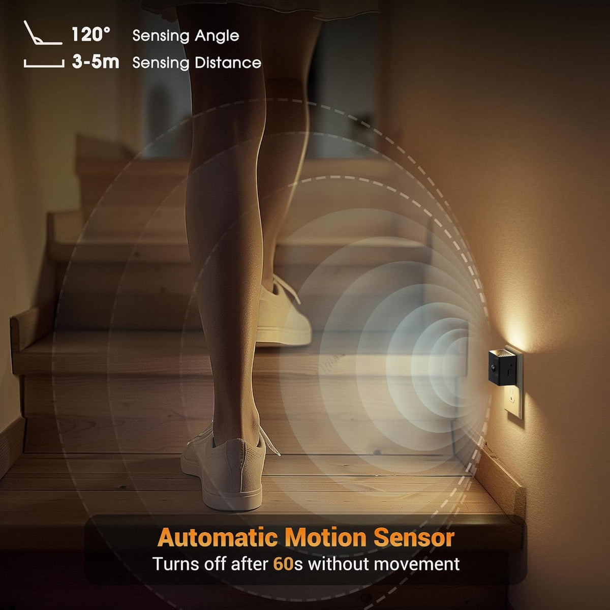 JandCase Motion Sensor Night Light, Night Lights Plug into Wall with Adjustable Brightness, Motion