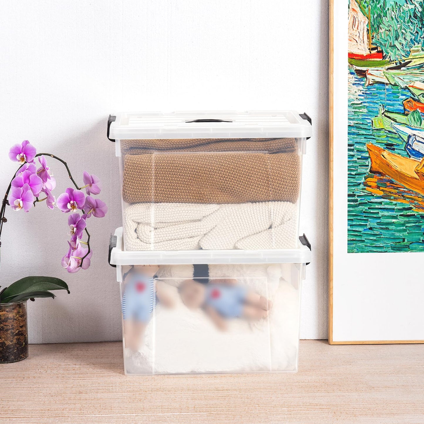 Cetomo Lidded Storage Bin with Handle, Storage Bins with Lid, Organizing Container with Secure