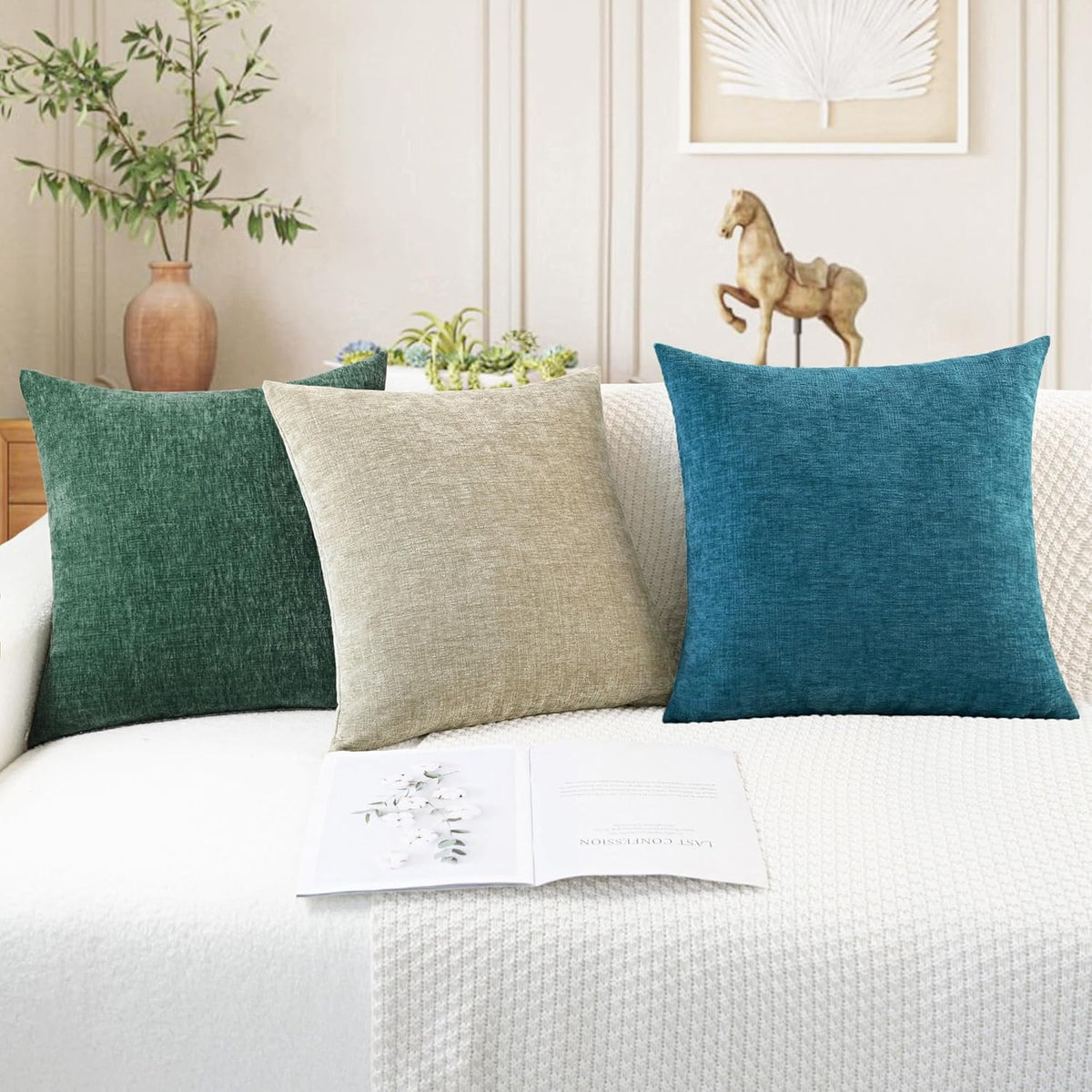 CaliTime Throw Pillow Covers Decorative 26 X 26 Inches Pack of 2 Cozy Chenille Cushion Cases for