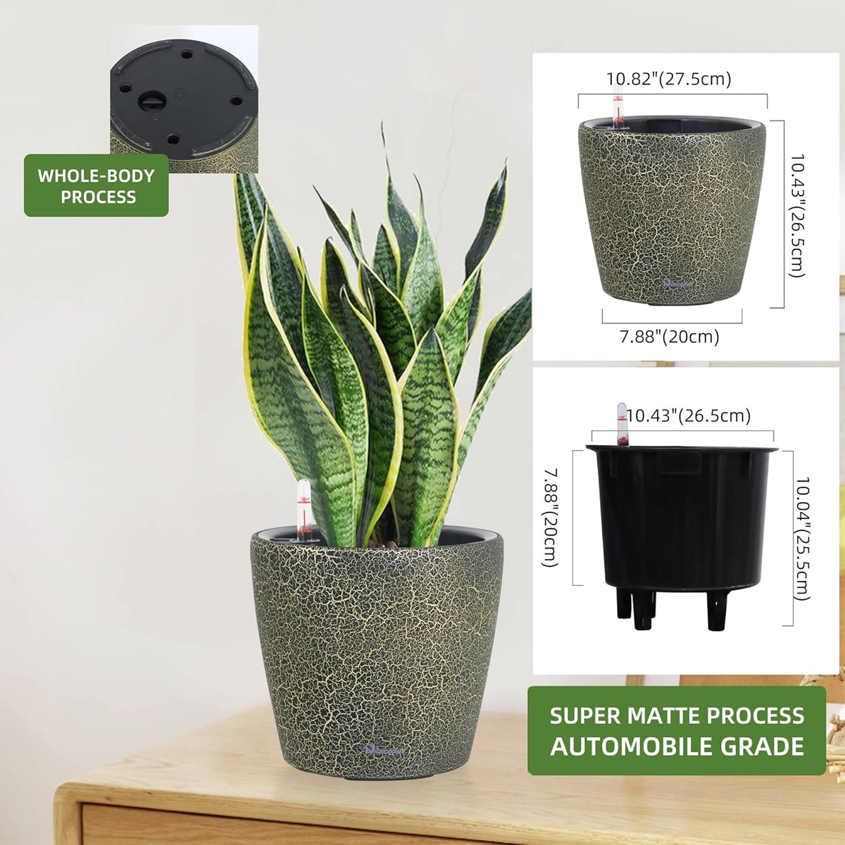 Dexceder 11x10 Inches Self Watering Planter Indoor Outdoor, Inner Pot Design, Thickened Table