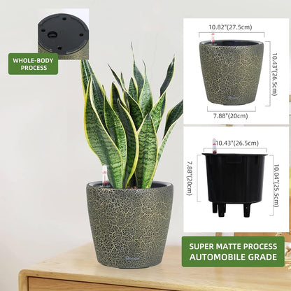 Dexceder 11x10 Inches Self Watering Planter Indoor Outdoor, Inner Pot Design, Thickened Table