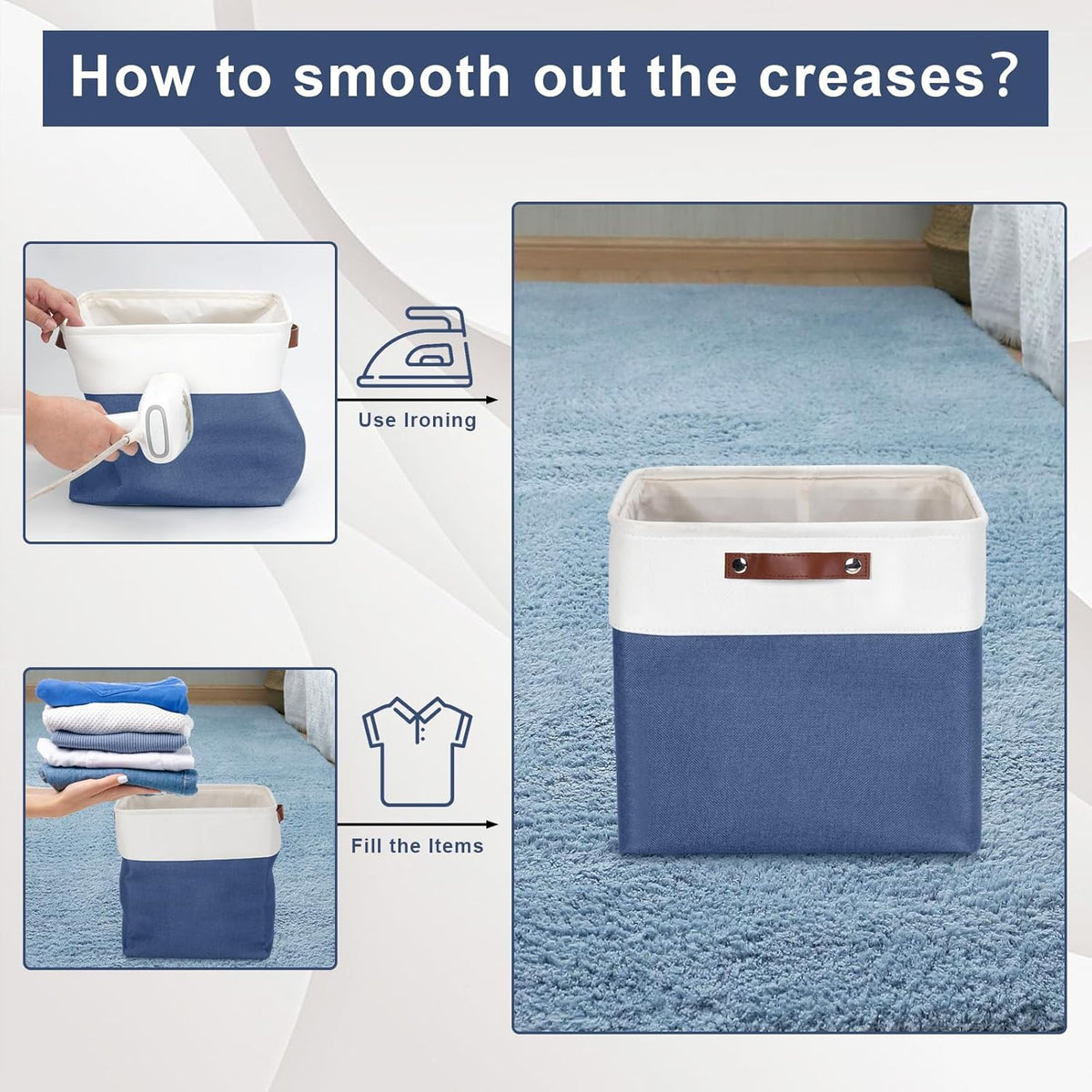 13x13 Cube Storage Bins, Collapsible Fabric Storage Box, 4 Pack Closet Baskets with Handles for