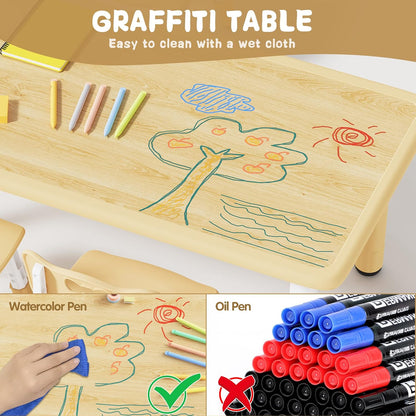 Brelley Kids Table and 4 Chairs Set, Height Adjustable Toddler Table and Chair Set, Graffiti