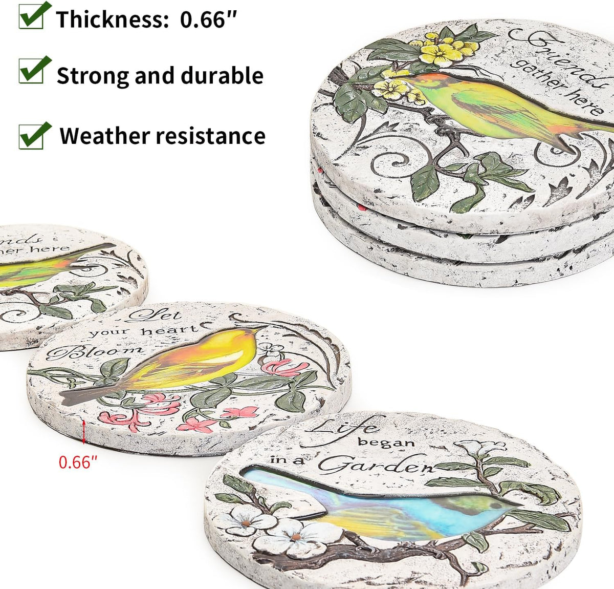 Sungmor 3PC Pretty Garden Stepping Stones, 9.5" Large Concrete Decorative Stones with Beautiful