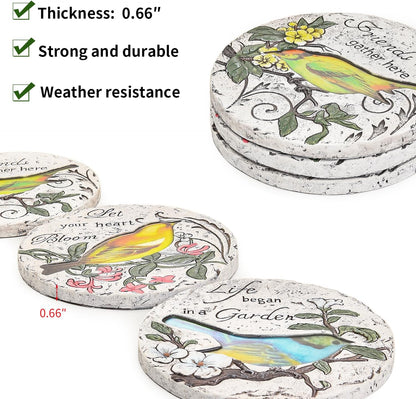 Sungmor 3PC Pretty Garden Stepping Stones, 9.5" Large Concrete Decorative Stones with Beautiful