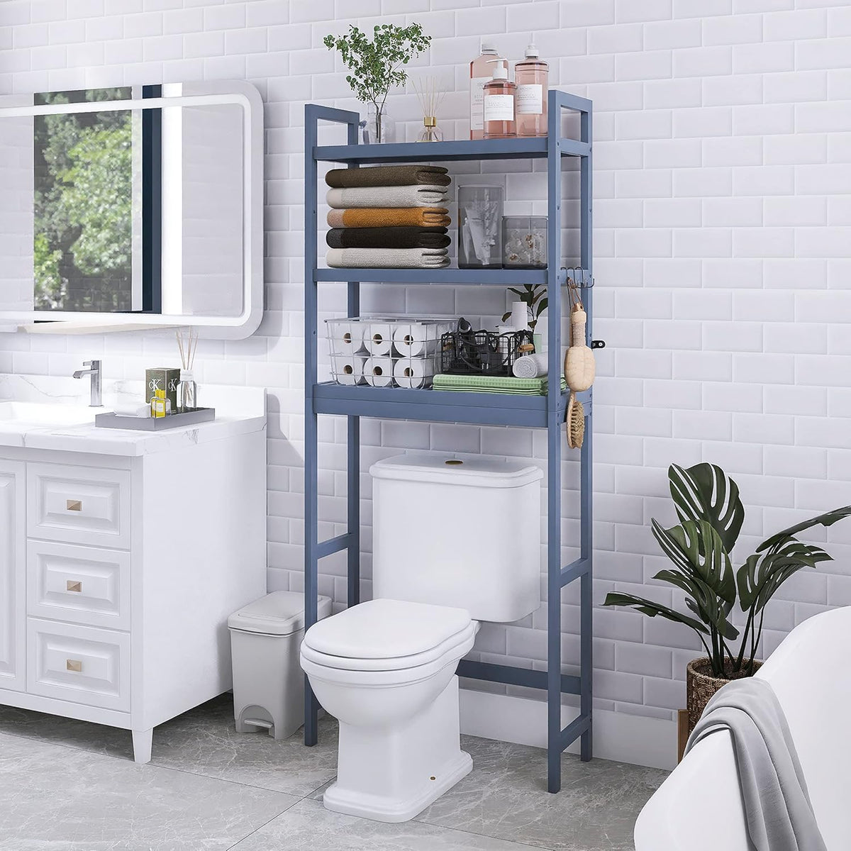 SMIBUY Bathroom Storage Shelf, Bamboo Over-The-Toilet Organizer Rack, Freestanding Toilet Space