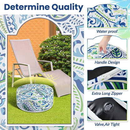 2 Pack Outdoor Inflatable Ottoman Waterproof Inflatable Pouf Foot Rest with Handle D21 x H9