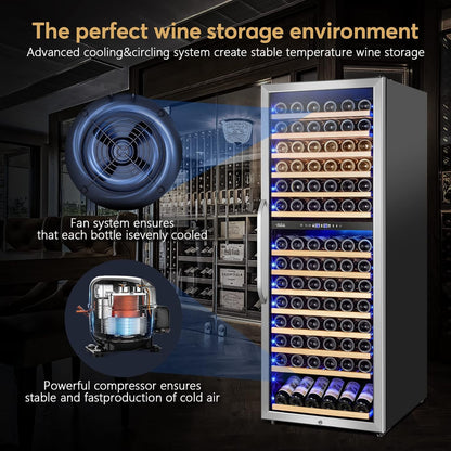 24 Inch Wine Cooler Fridge Dual Zone, Professional Large Capacity High Wine Refrigerator with