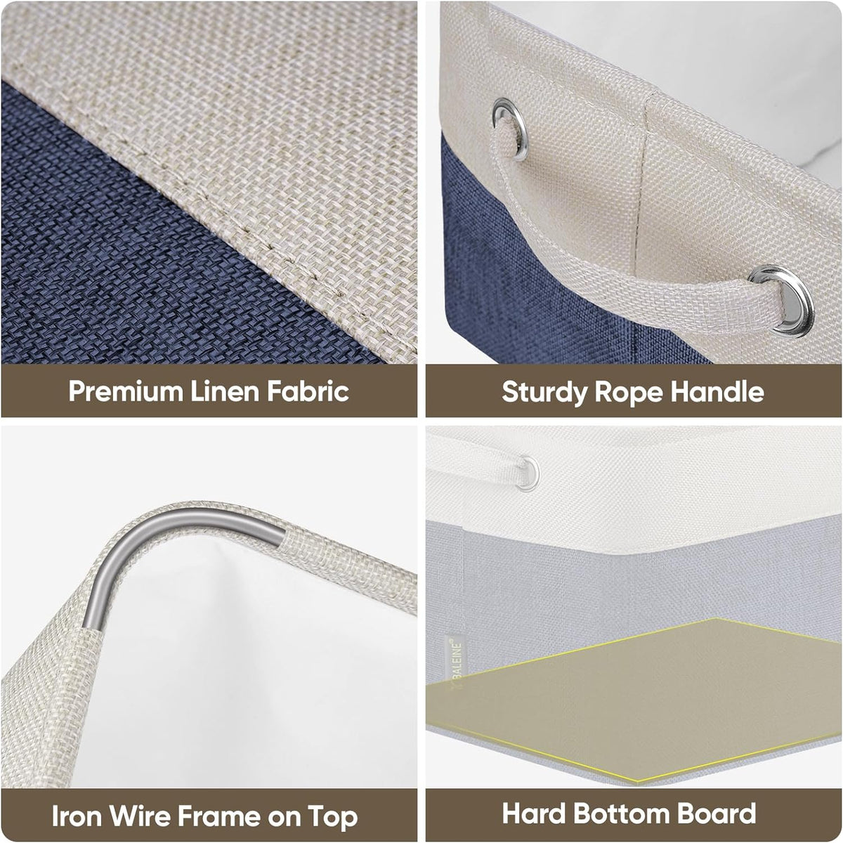 BALEINE 3 Pack Fabric Storage Bins for Shelves, Linen Storage Baskets for Organizing, Decorative