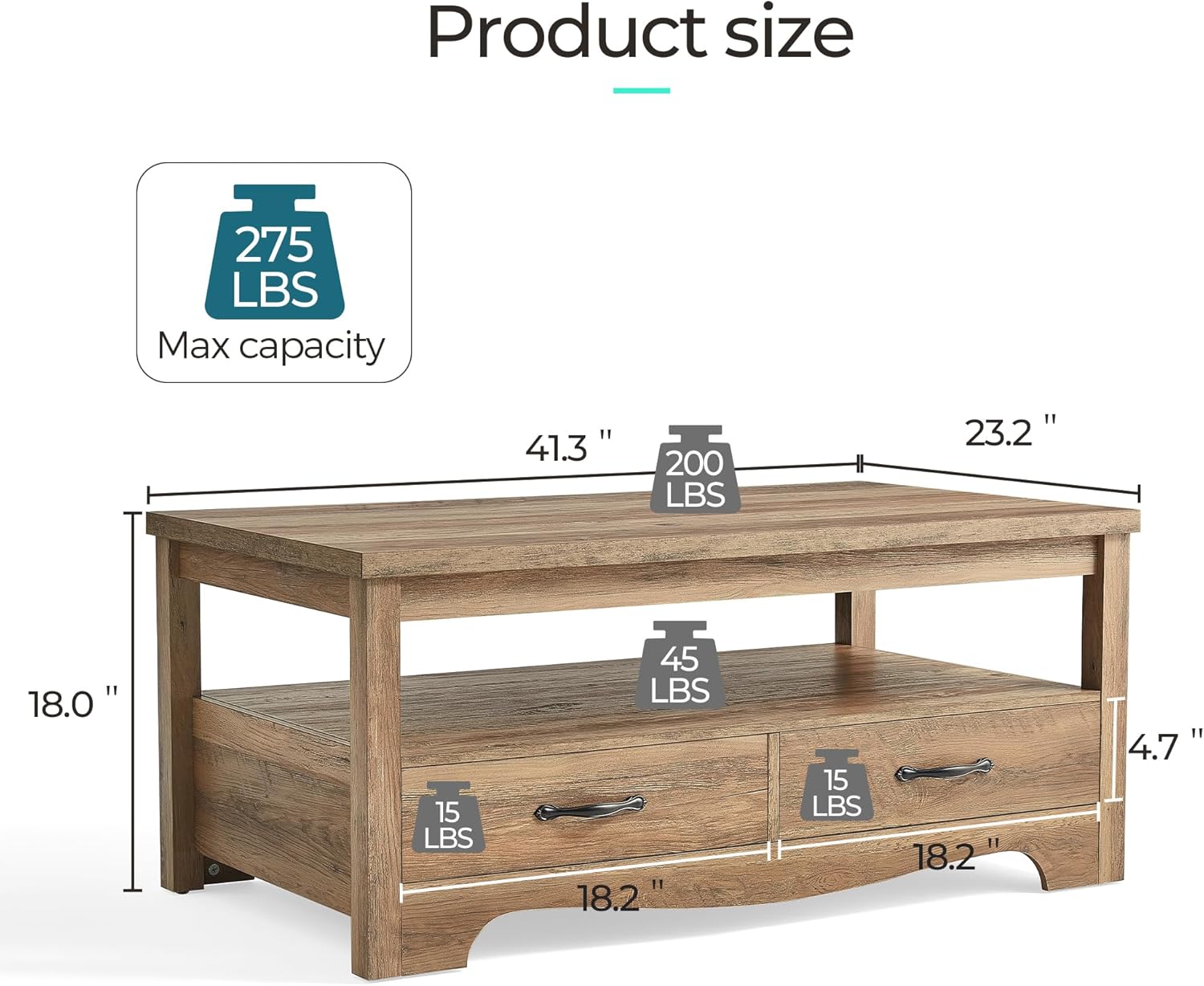 LINSY HOME Farmhouse Coffee Table with Storage, Wood Coffee Table for Living Room, Open Display