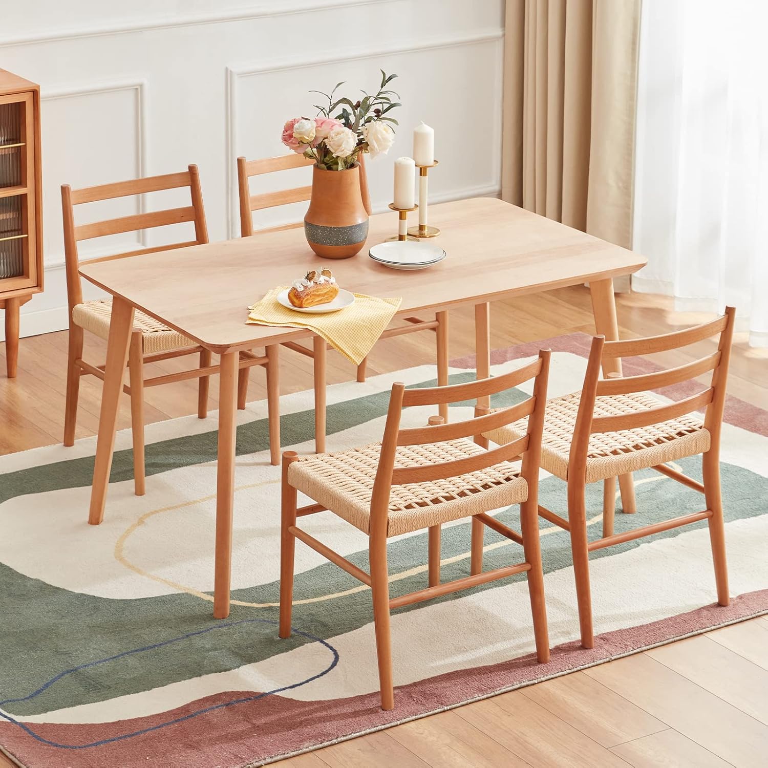 STARY Wood Rattan Dining Room Chairs with Comfortable Woven Seat,Fully-Assembled
