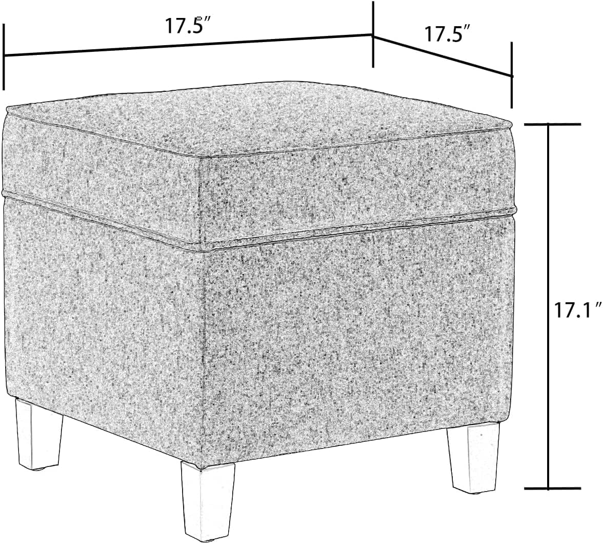 Adeco 17" Square Ottoman with Storage, Small Blue Storage Ottoman Foot Rest with Hinged Lid & Solid