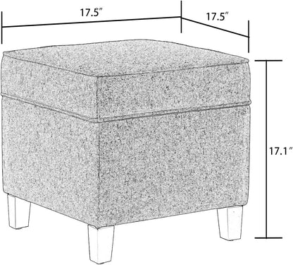 Adeco 17" Square Ottoman with Storage, Small Blue Storage Ottoman Foot Rest with Hinged Lid & Solid