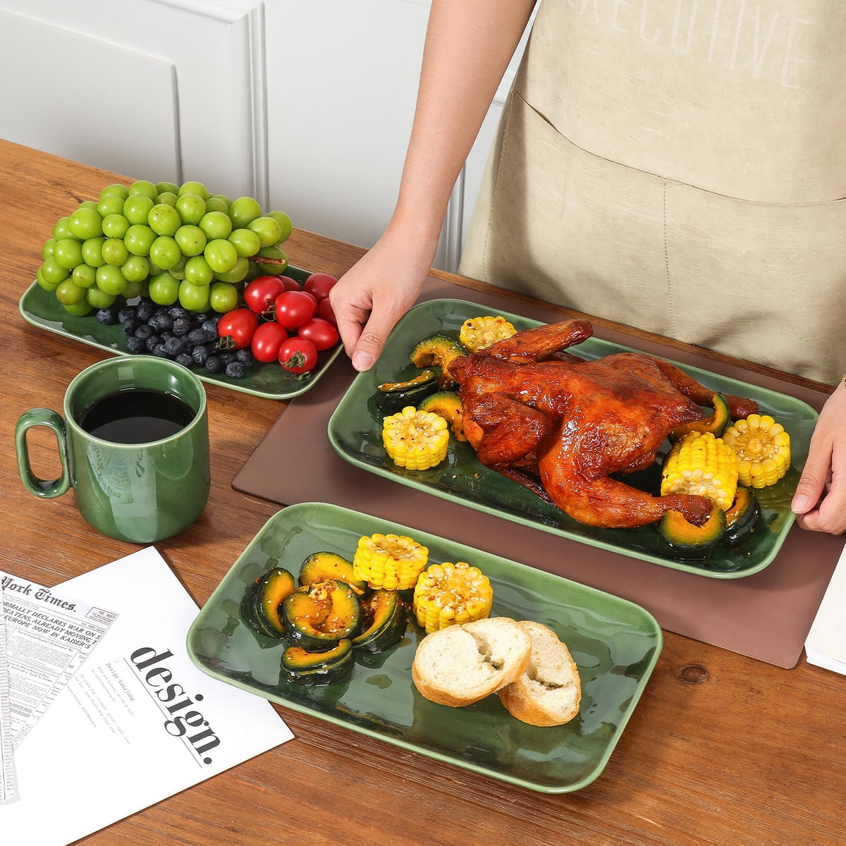 vicrays Ceramic Rectangle Serving Platters - 14" 12" 10" Porcelain Serving Trays Plates for Party