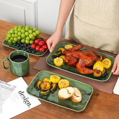vicrays Ceramic Rectangle Serving Platters - 14" 12" 10" Porcelain Serving Trays Plates for Party