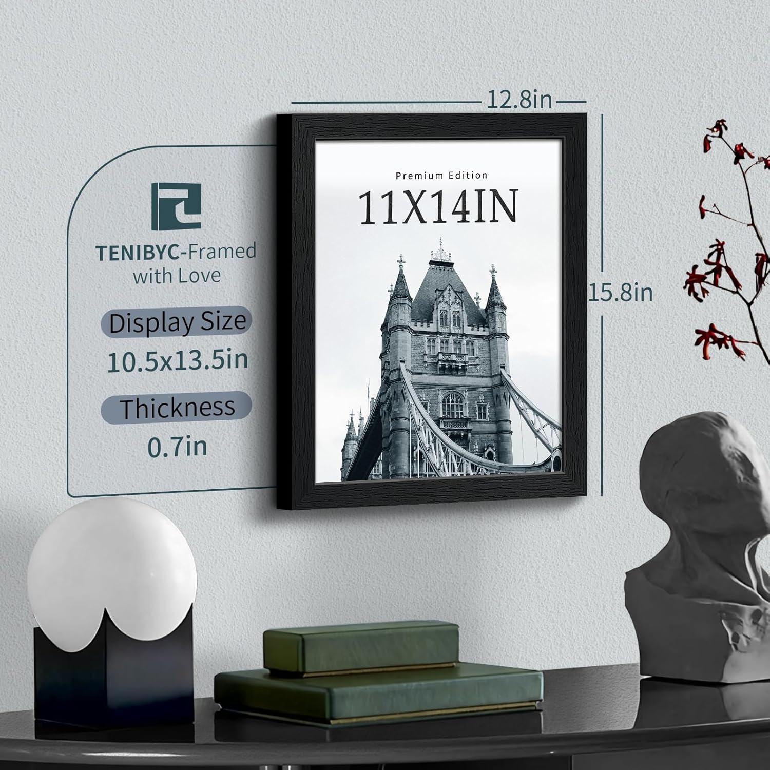 11x14 Picture Frame Set - 3 Pack, Textured Black Solid Wood, HD Tempered Glass, Wall Gallery Photo