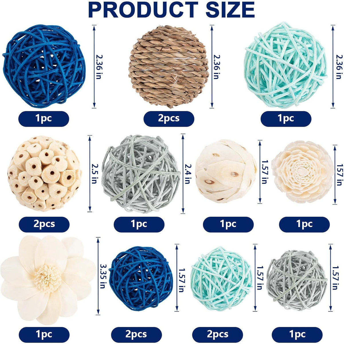 15Pcs Blue and White Decorative Balls for Potpourri Bowl Filler, Bowl Filler for Table Centerpiece