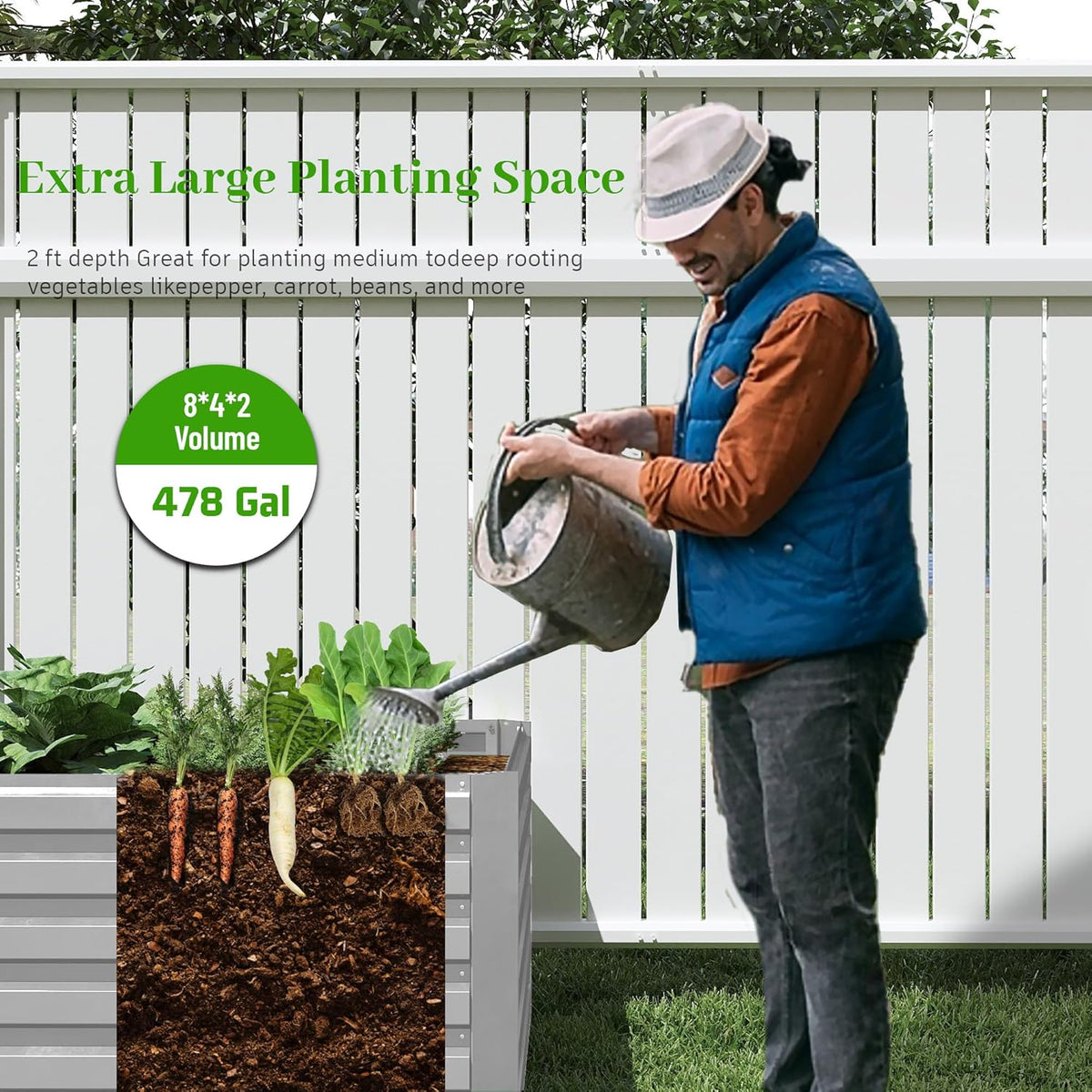 8x4x2 ft Raised Garden Bed, Large Metal Planter Raised Beds, Planters for Outdoor Plants for