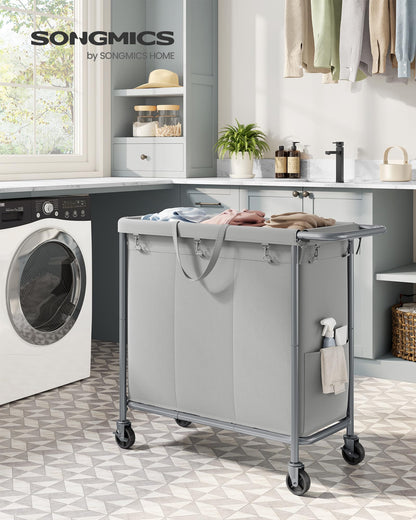 SONGMICS Laundry Basket with Wheels, 3-Section Rolling Laundry Hamper, 52.8 Gallons (200 L)
