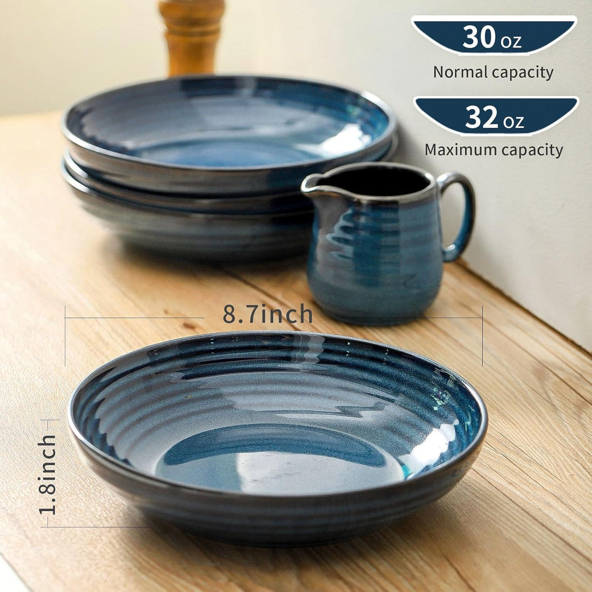 Pasta Bowls 32 OZ,Ceramic Salad Serving Bowls Set of 4,Large 8.7 inch Shallow Bowls Plates for