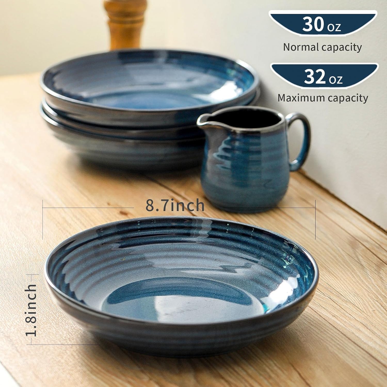 Pasta Bowls 32 OZ,Ceramic Salad Serving Bowls Set of 4,Large 8.7 inch Shallow Bowls Plates for