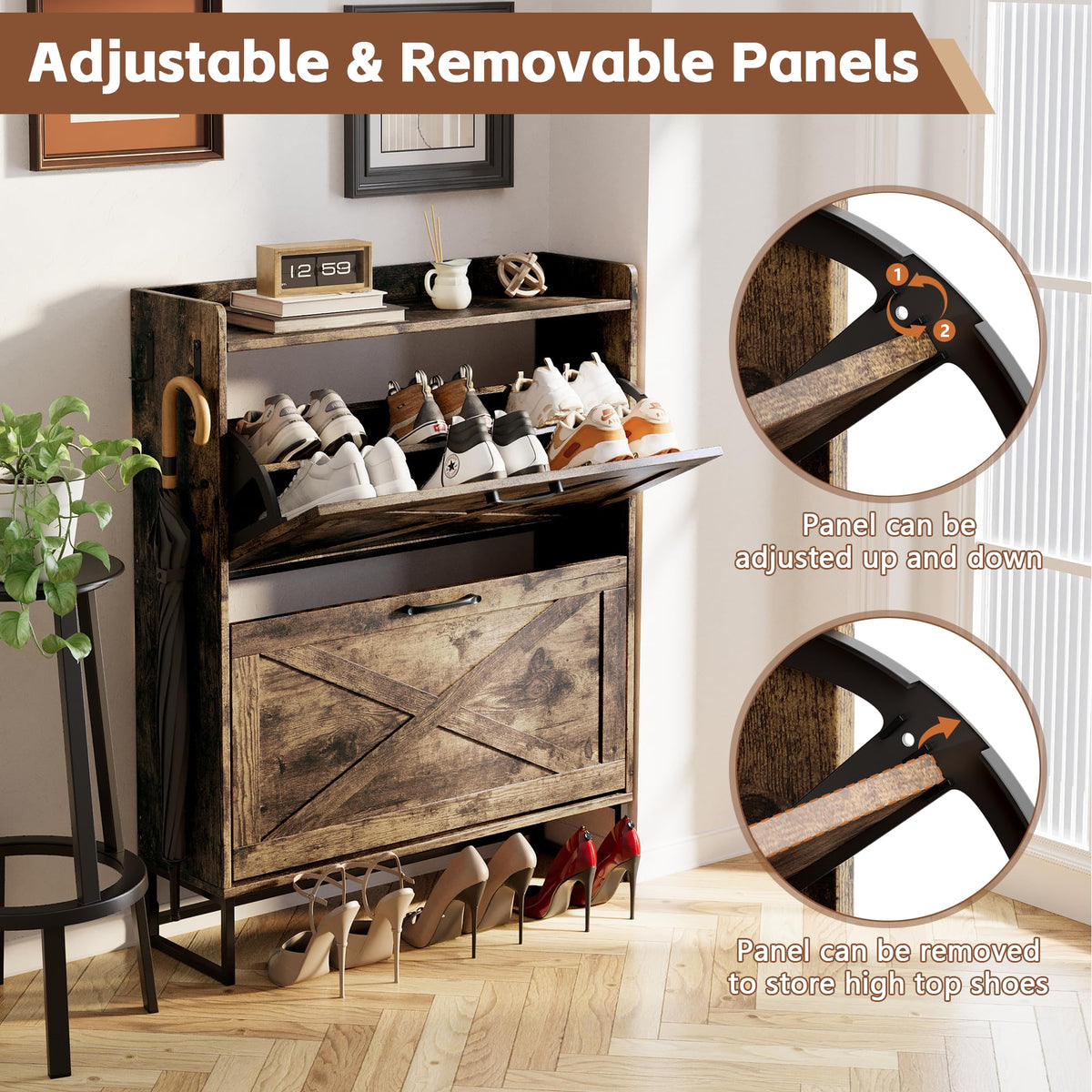 YIKEHOME Shoe Storage Cabinet for Entryway with 2 Flip Drawers, Freestanding Organizer with Metal