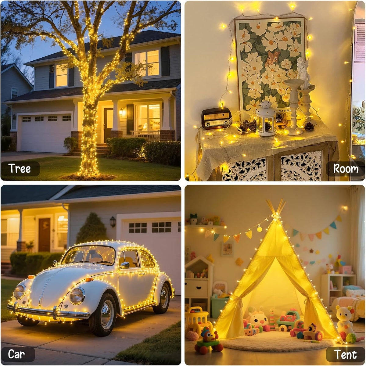 JMEXSUSS 2 Pack Battery Operated String Lights with Remote, Total 66ft 200 LED Battery Christmas
