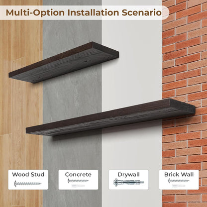 Axeman Floating Shelves for Wall - 32''W x 8'' D Rustic Solid Elm Wood Shelves for Storage, Wall