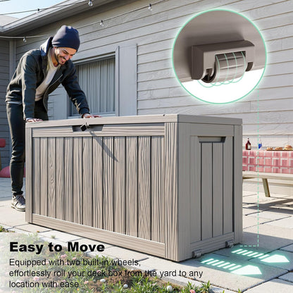 75 Gallon Resin Deck Box, Lockable Outdoor Storage Box for Patio Cushions Storage Furniture,Garden