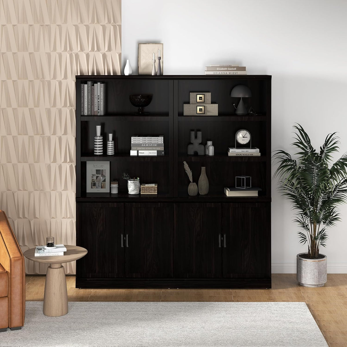 70 Inch Tall Bookcase with Doors, Library Office Bookshelf with Adjustable Shelves, Floor Standing