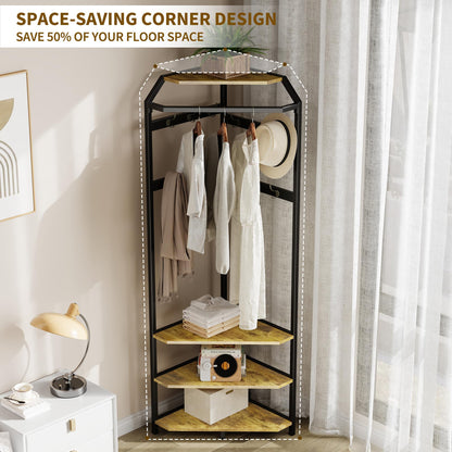 IDEALHOUSE Corner Coat Rack With Shoe Bench and 6 Double Hooks, Corner Hall Tree - Clothes Rack