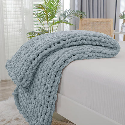 Bigacogo Chunky Knit Throw Blanket for Couch, 40x60 inches, 100% Hand Knitted with Thick Jumbo