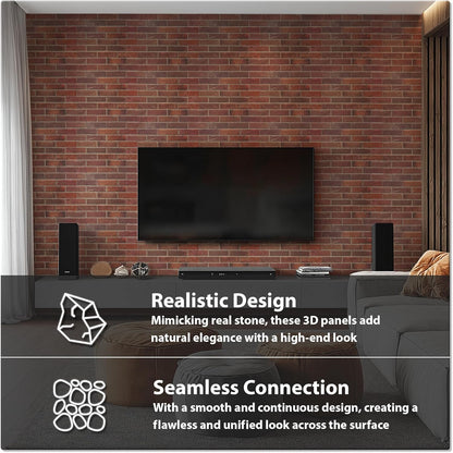 CONCORD WALLCOVERINGS ™ Retro-Art 3D Faux Brick Wall Panels - Pack of 10, 17.5" x 23.75", Red PVC