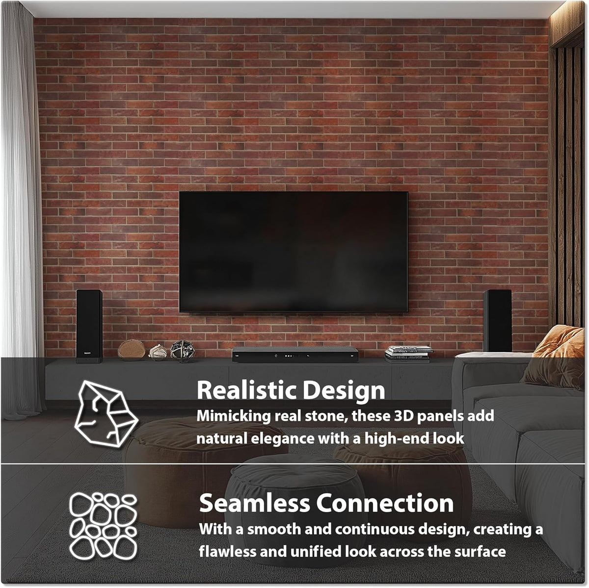 CONCORD WALLCOVERINGS ™ 3D Red Faux Brick Wall Panels - Pack of 20, Lightweight 17.5" x 24" (44.5