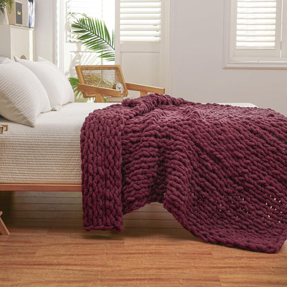 WESHIONGOO Chunky Knit Blanket Throw 50"×60" Knitted Throw Blankets for Couch Bed Fluffy Soft