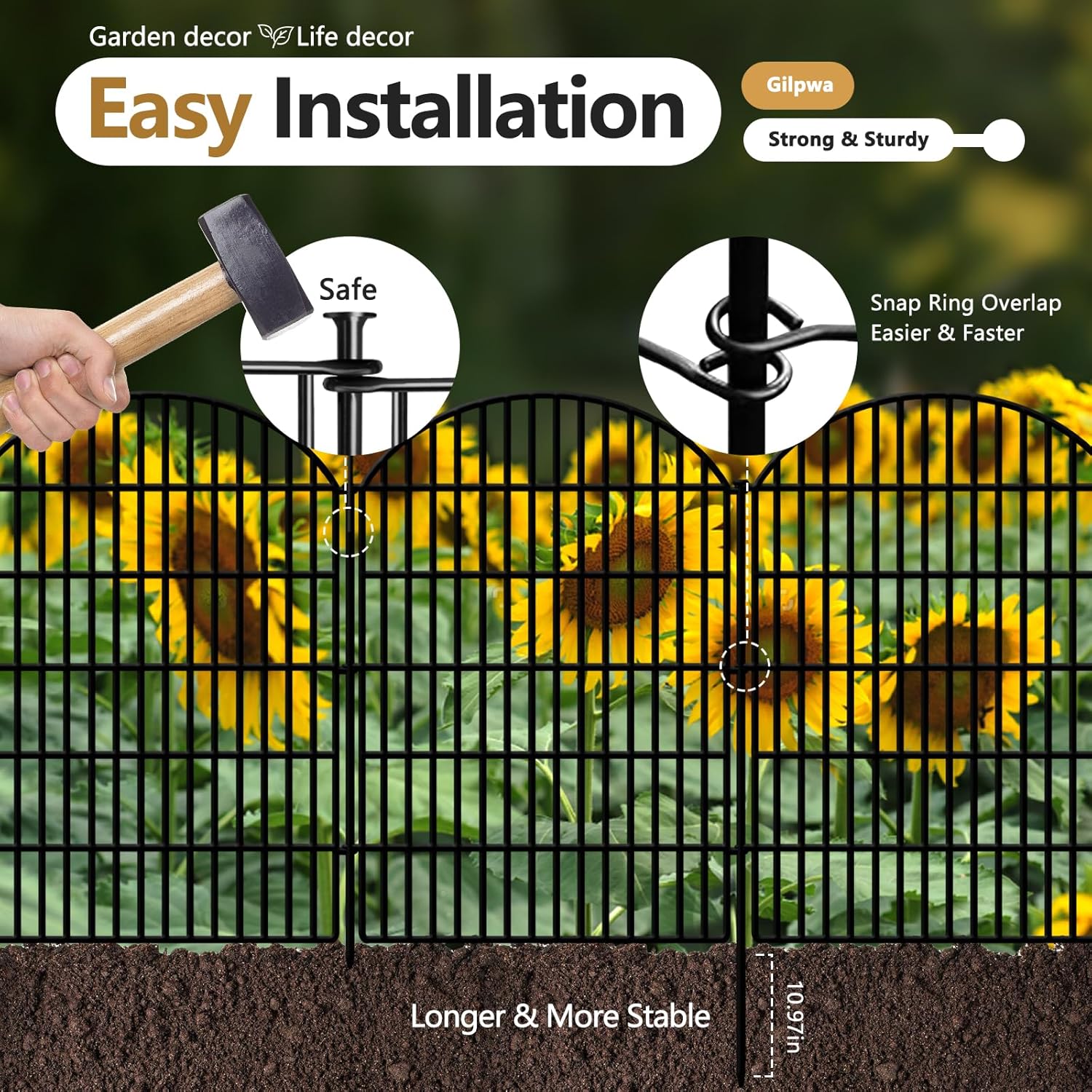 10 Panels Decorative Garden Fence, 40in (H) X 21.92ft (L) No Dig Dog Fences Outdoor for Yard