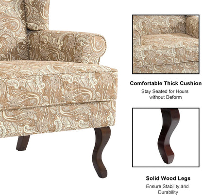 Accent Chair, High Back Upholstered Armchair with High Resilience Sponge & Wood Legs, Mid-Century