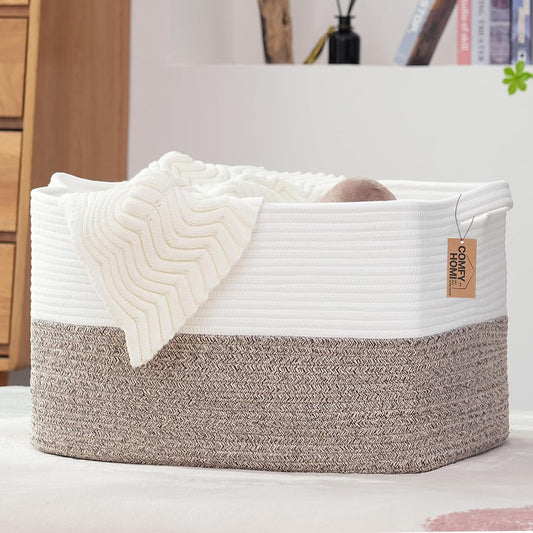 COMFY-HOMI Large Laundry for Organizing|Rectangle Cotton Rope Storage with Handles|Blanket for