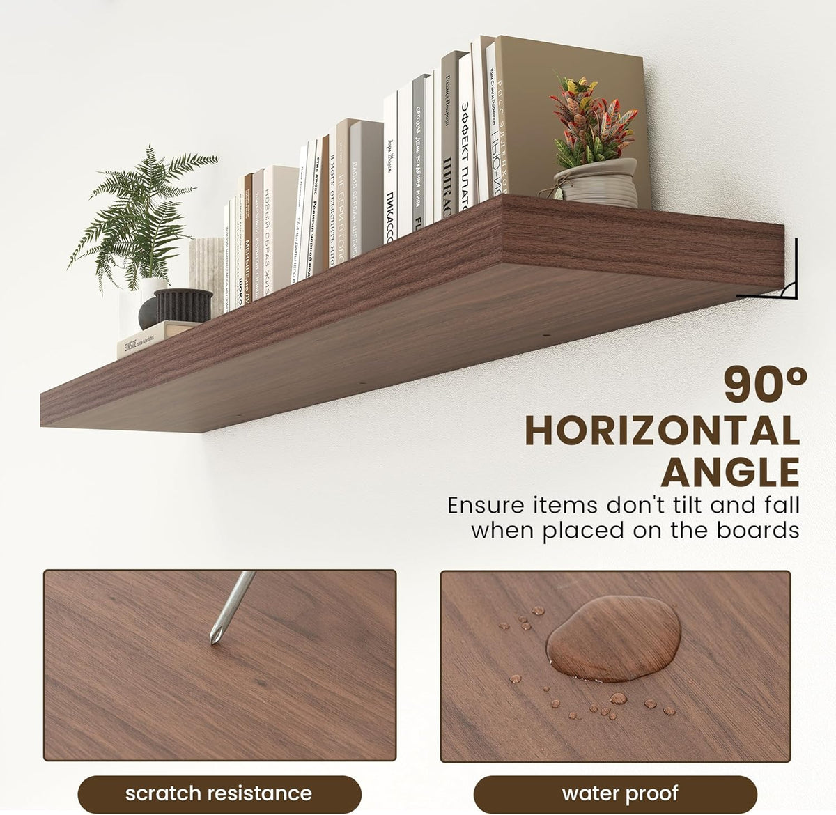 12 Inch Deep Floating Shelves for Wall | 72W x 12D Floating Shelves Set of 1 | Rustic Walnut Long