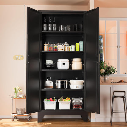 71'' Farmhouse Metal Storage Cabinet with Barn Doors,Steel File Cabinet for Home Office,Kitchen